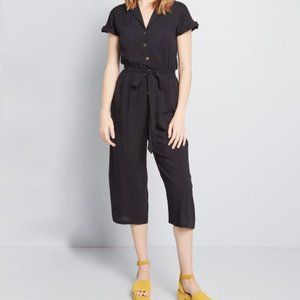 Modcloth Black So Field Joy Button Front Crop Hem Jumpsuit